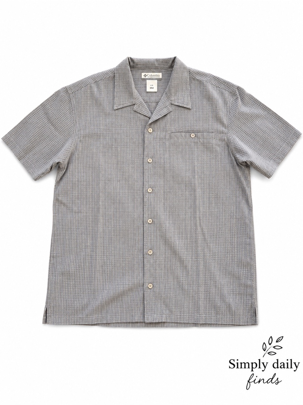 Columbia Full Linear Men’s Large Gray Check Camp Shirt Short Sleeve Button Up